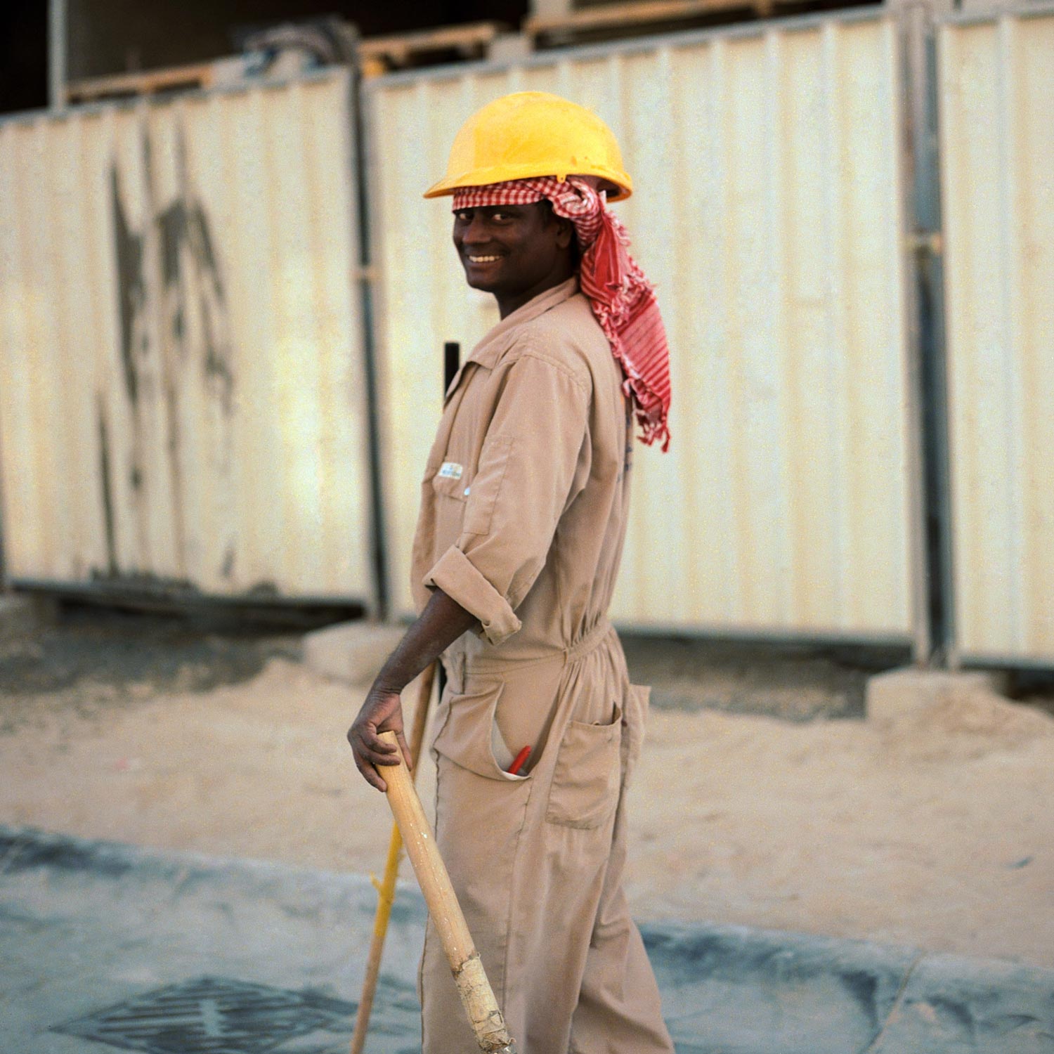 Indian labourer on site at the end of day.