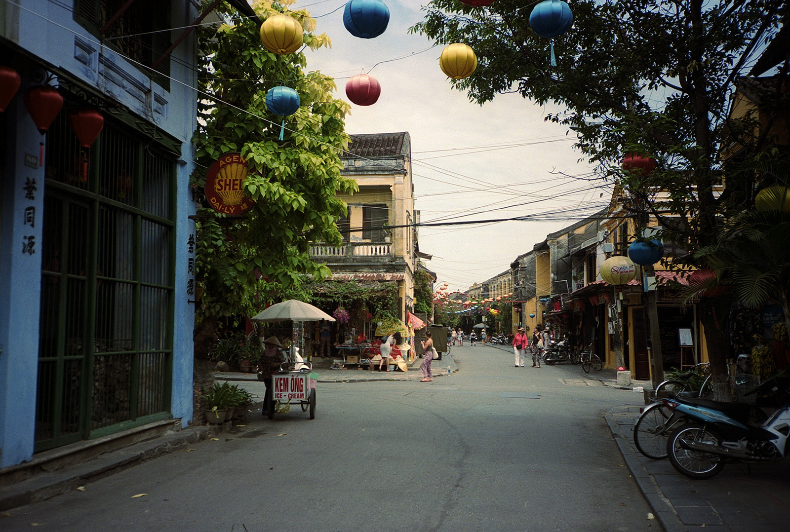 Colourful lanterns a symbol of Hoi An, street scene.