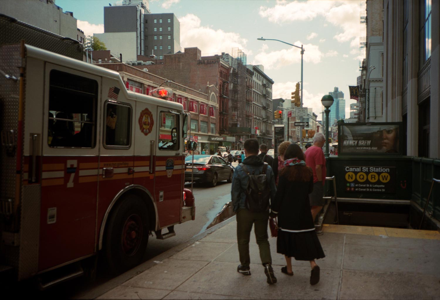 Fire engine outside of Canal Street Station, Manhattan.